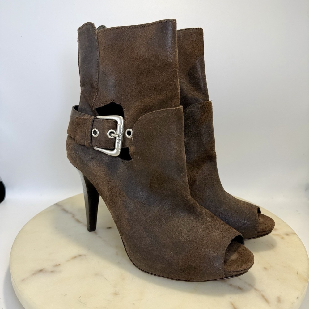 Donald J Pliner Women's 9M Brown Buckle Leather Stiletto Zerli Ankle Boots